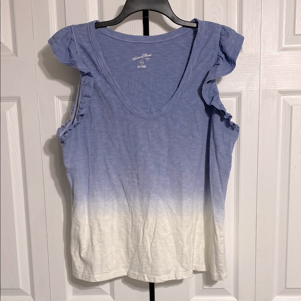 Universal Thread NWT ruffle sleeve off white & blue cotton tank top shirt XXL